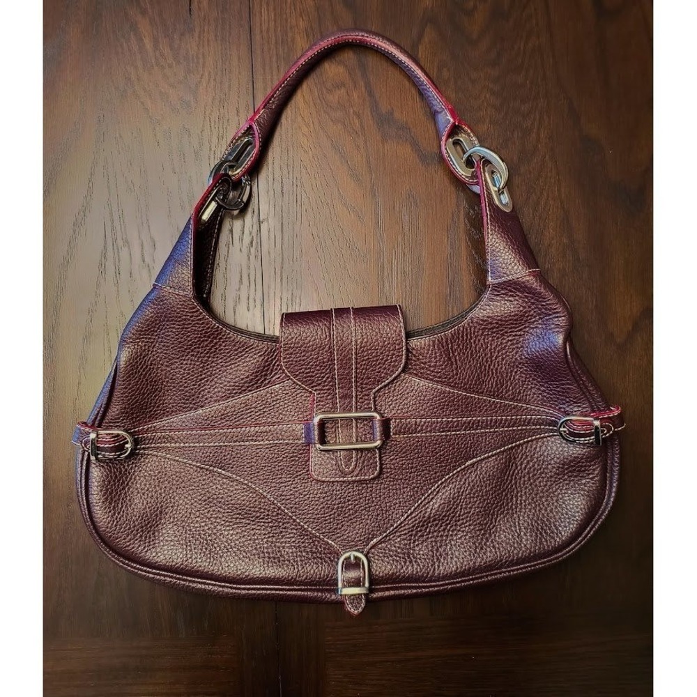 Guia's Oxblood Leather Hobo Shoulder Bag Large Silver Hardware‎ & Buckle Accents